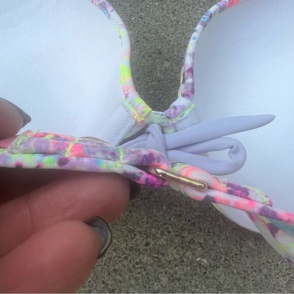 Victoria’s Secret 34C/M The Gorgeous Push-up Knockout Bikini Neon Splatter Foil - Picture 6 of 7